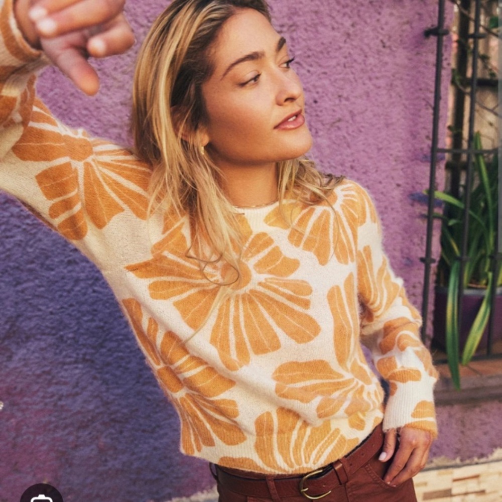 Marine Layer Sweater Alma Crewneck in Exploded Floral Orange